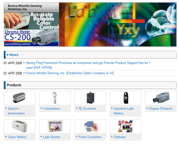 Konica Minolta Sensing Americas, Inc. Website Screenshot