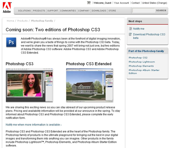 Adobe Announces Two Versions Of Photoshop CS3