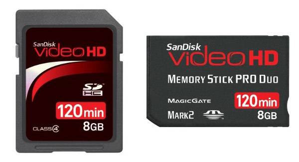 SanDisk Video HD SDHC and Memory Stick PRO Duo Cards For Digital HD Camcorders