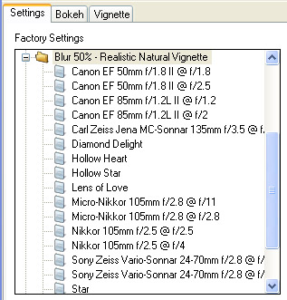 Bokeh Interface - Lens Selection