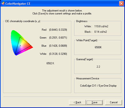 Eizo ColorEdge CE240W ColorNavigator CE - Calibration Adjustment Result