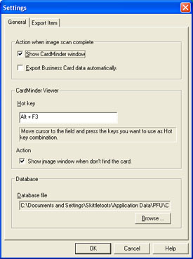 Fujitsu ScanSnap Cardminder Settings