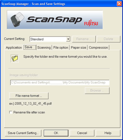 Fujitsu ScanSnap Manager (Second Tab)