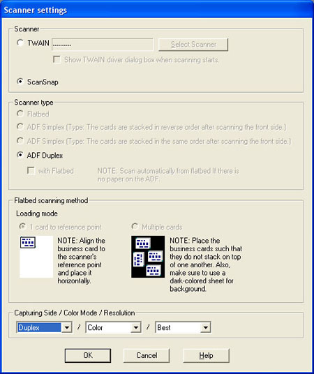 Fujitsu S500 ScanSnap TWAIN Settings