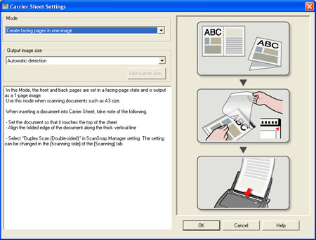 Fujitsu S500 ScanSnap Manager (Fifthh Tab - Carrier Sheet Settings)