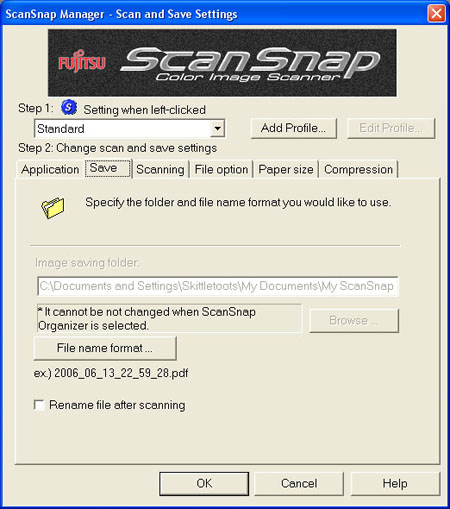 Fujitsu ScanSnap Manager (Second Tab)