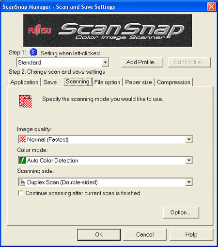 Fujitsu S500 ScanSnap Manager (Third Tab)