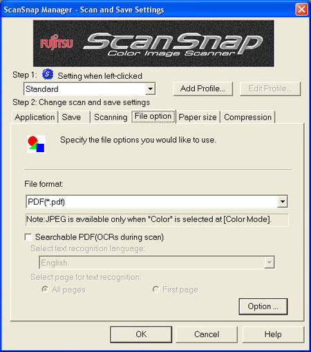 Fujitsu S500 ScanSnap Manager (Fourth Tab)