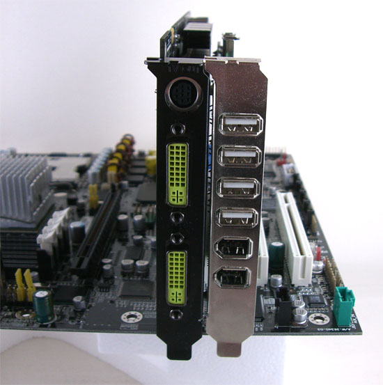 Iwill DN800-SLI with XFX GeForce 6800 XTreme 256MB DDR3 next to a PCI 32/33MHz USB/Firewire add-on card