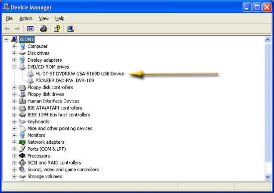 GSA-5169D recognized in Device Manager using XP Pro SP2