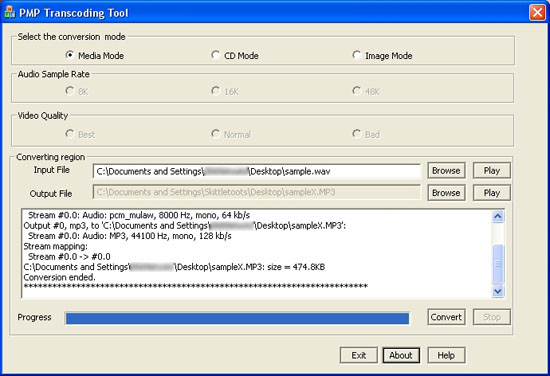 PMP Transcoding Tool Inferface