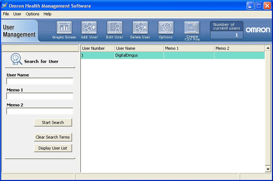 Omron Health Management Software User Interface - User Management