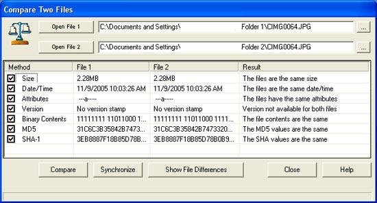 FolderMatch using the Compare Files feature