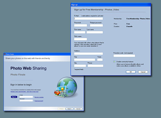 Photo Finale Web Album sign-up